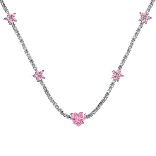 [ECHO ]Dazzling Pink Heart Flower Necklace