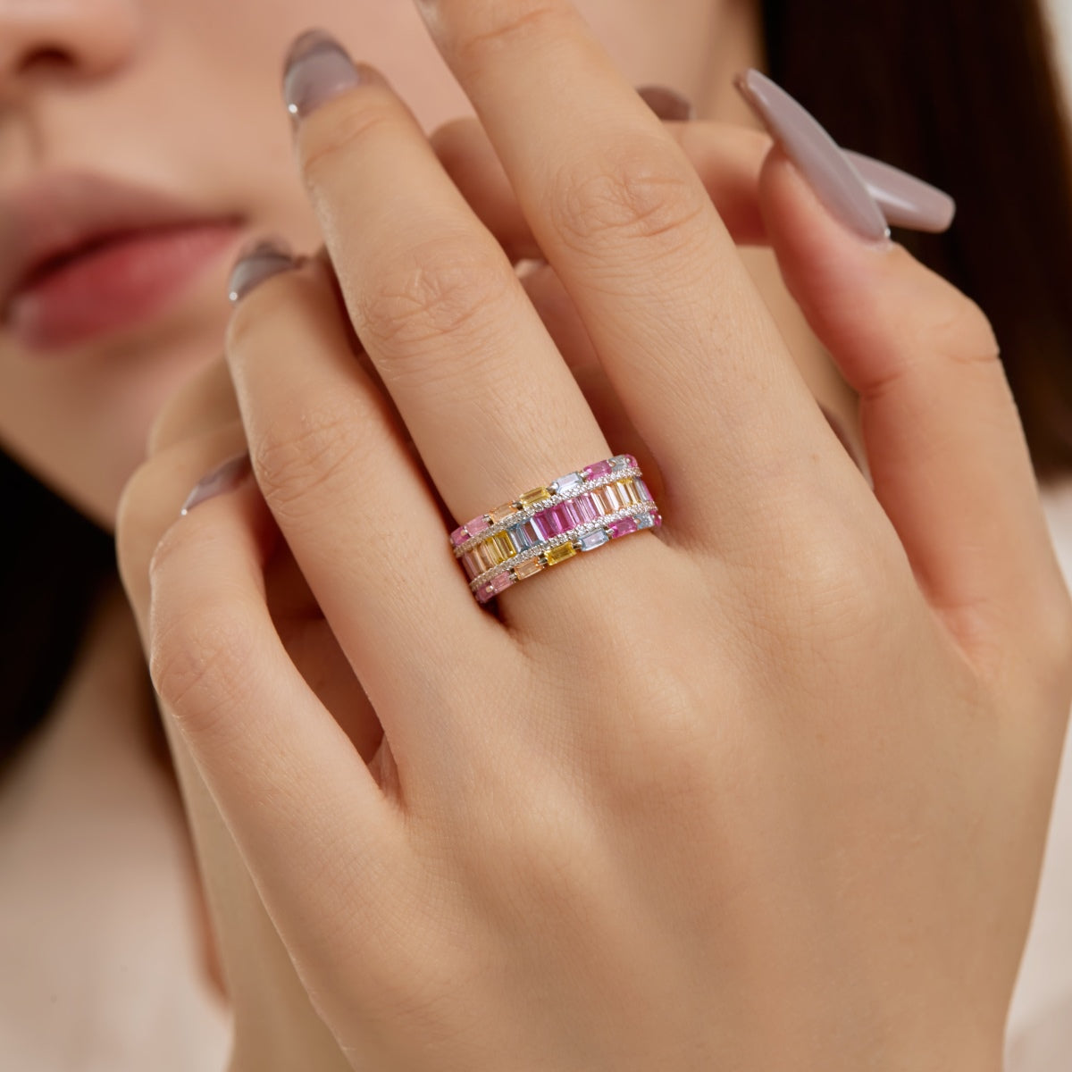 [ECHO ]Dazzling Colorful Radiant Cut Party Ring