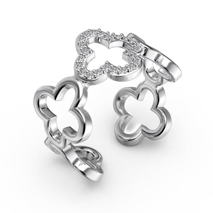 [ECHO ]Hollow Design Four-Leaf Clover Flower Shape Ring