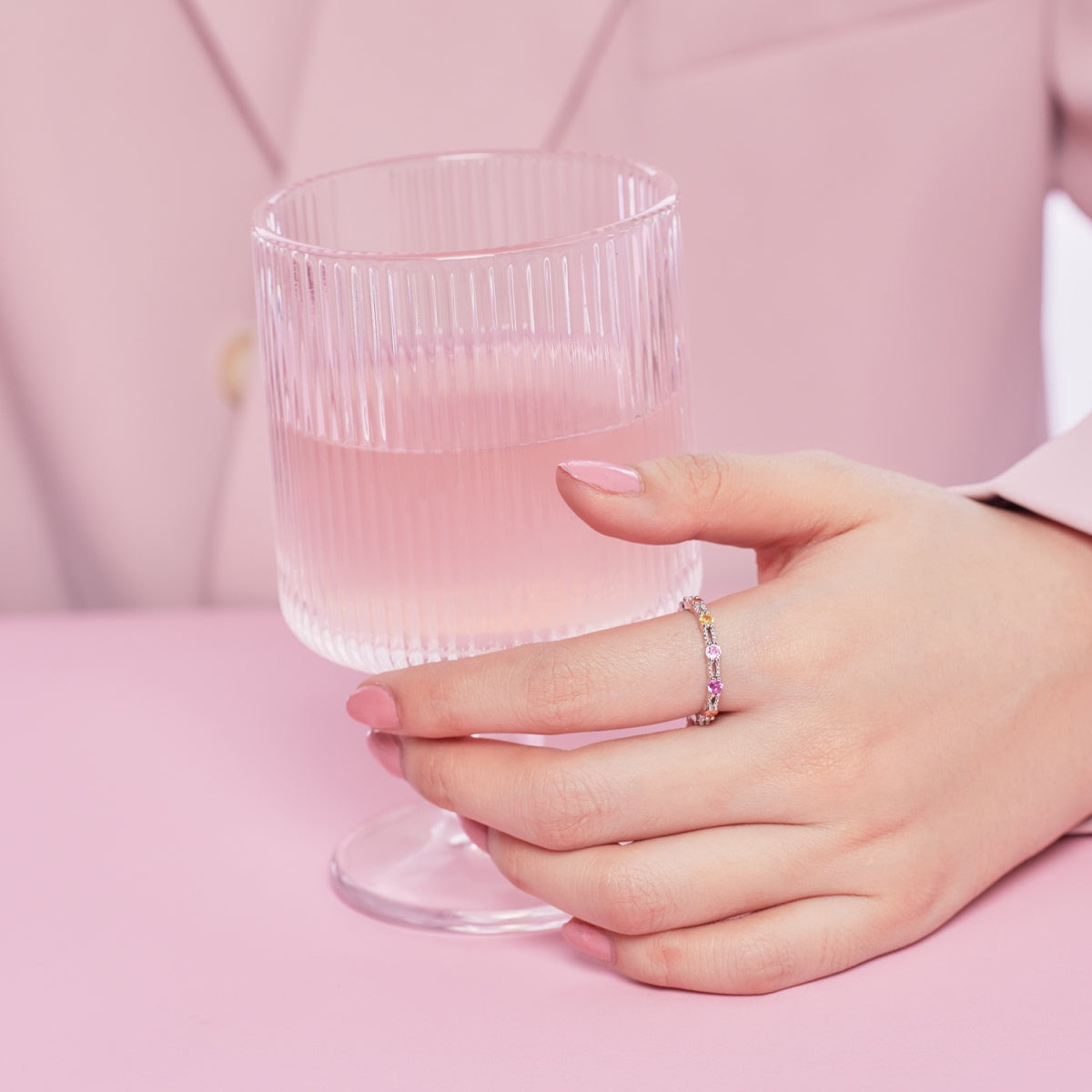 [ECHO ]Sparkling Colorful Round Cut Tennis Ring