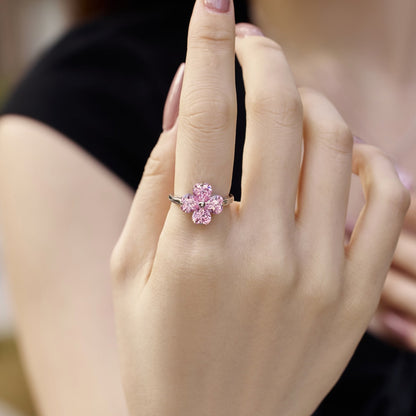 [ECHO ]Heart-shaped Four-Leaf Clover Ball Ring