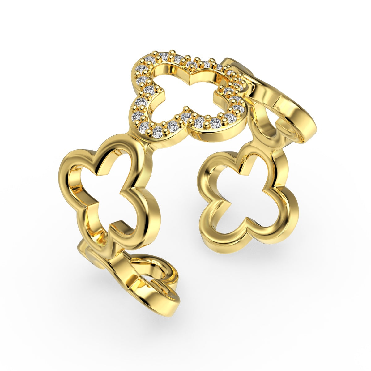 [ECHO ]Hollow Design Four-Leaf Clover Flower Shape Ring