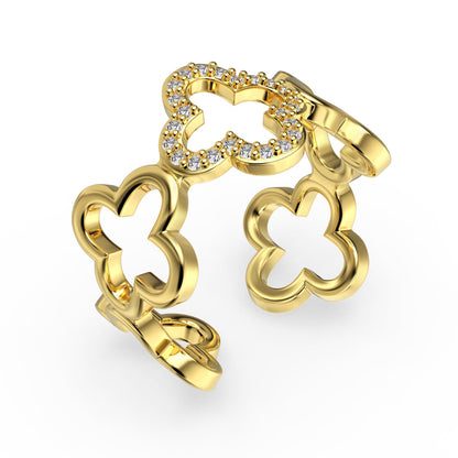[ECHO ]Hollow Design Four-Leaf Clover Flower Shape Ring