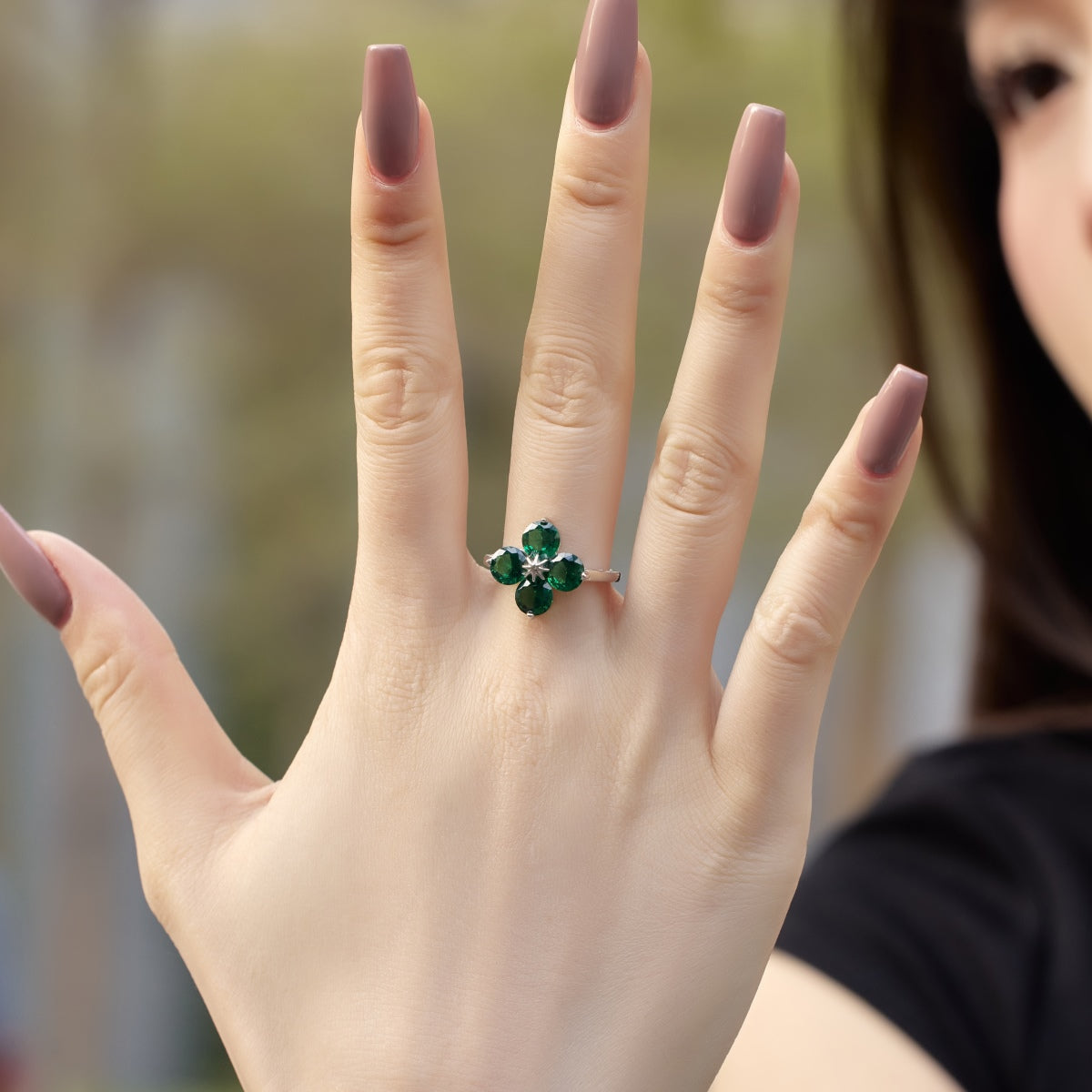 [ECHO ]Four-Leaf Clover Eight-Pointed Star Ring