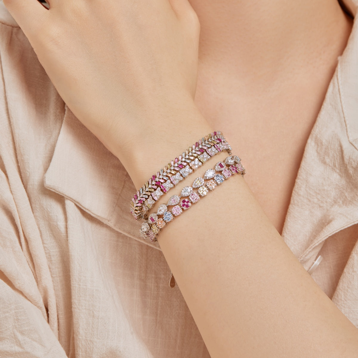 [ECHO ]Delicate Colorful Emerald Cut Daily Bracelet