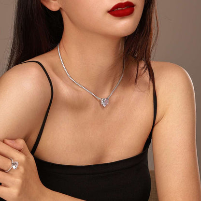 [ECHO ]8.0 Carat Versatile Colorful Sweet Heart-Shaped Tennis Necklace