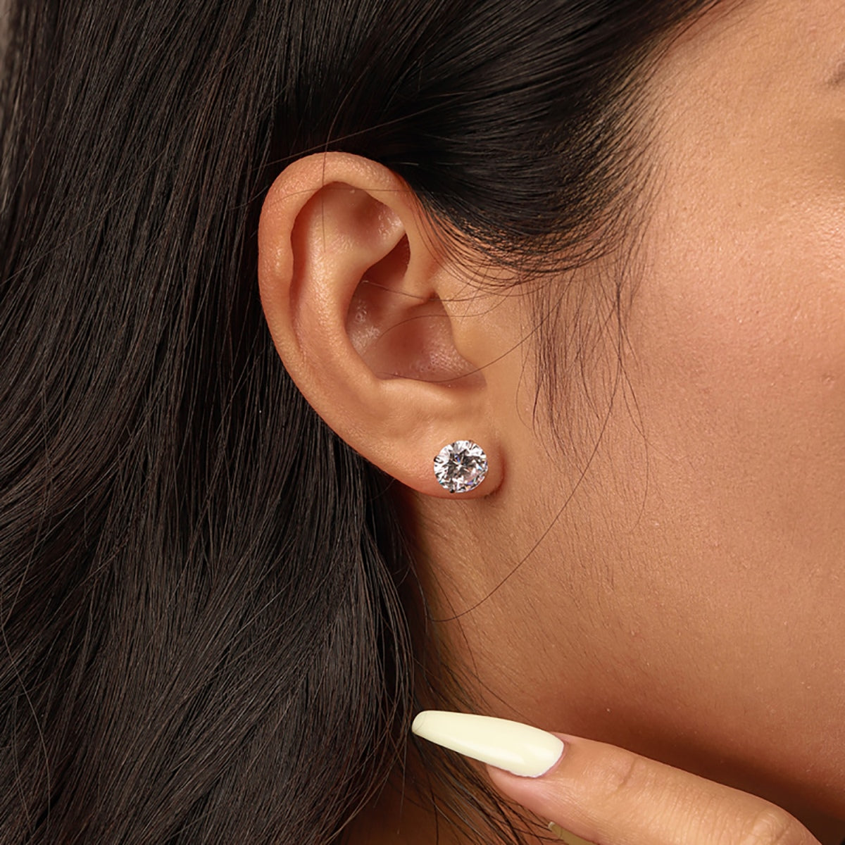 [ECHO ]Stylish Shiny Round Center Stone Stud Earrings