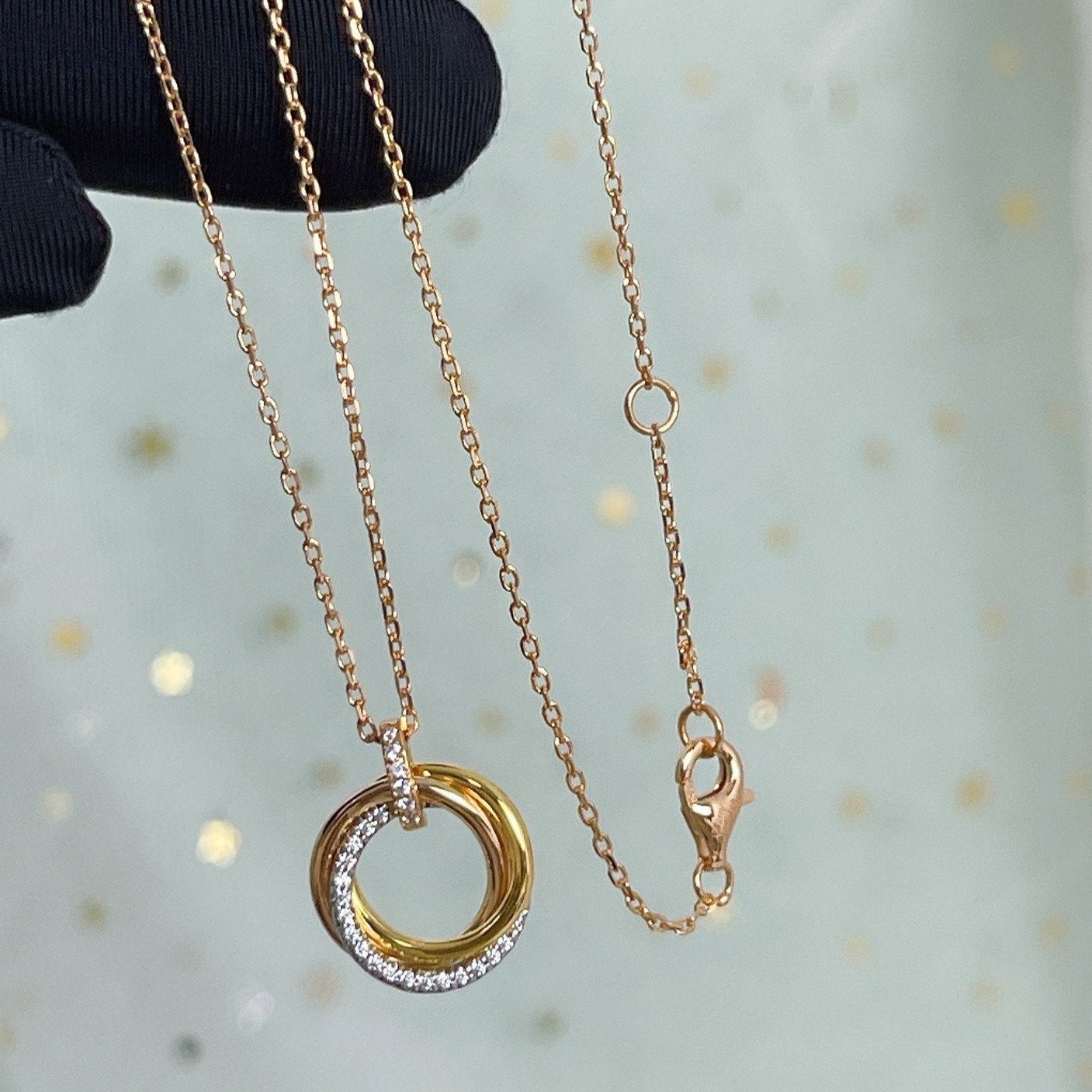 [ECHO ]TRINITY NECKLACE SILVER GOLD PINK GOLD DIAMONDS