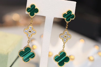 [ECHO ]CLOVER EARRINGS GOLD MALACHITE DIAMOND 3 MOTIF