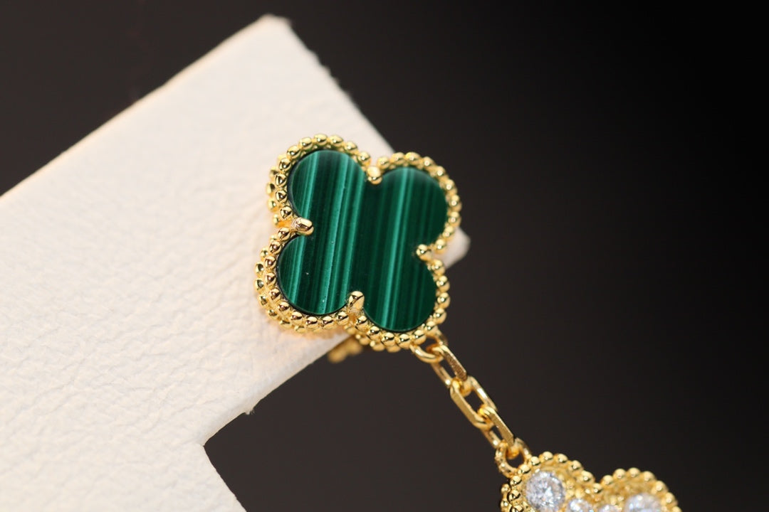 [ECHO ]CLOVER EARRINGS GOLD MALACHITE DIAMOND 3 MOTIF