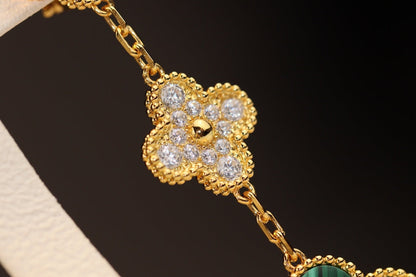 [ECHO ]CLOVER EARRINGS GOLD MALACHITE DIAMOND 3 MOTIF
