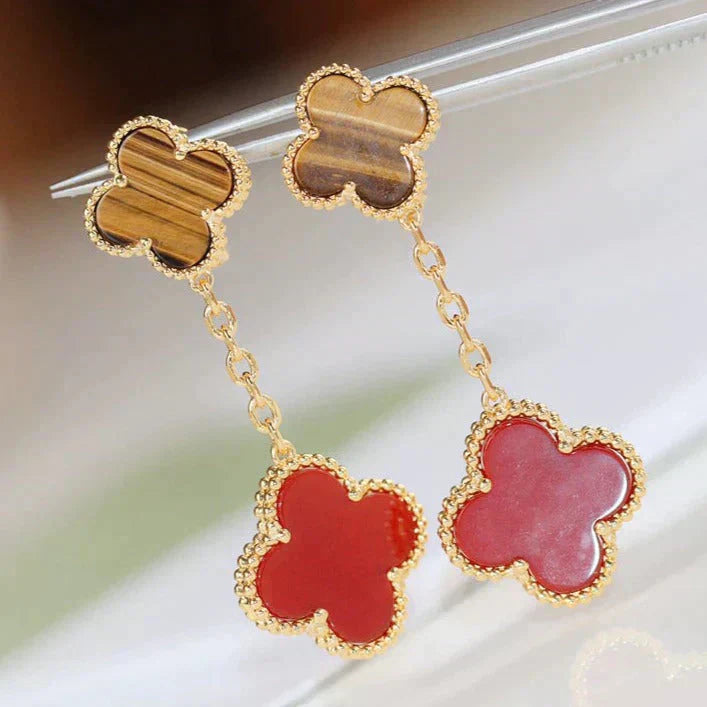 [ECHO ]CLOVER  2 MOTIF  TIGER EYE CARNELIAN EARRINGS