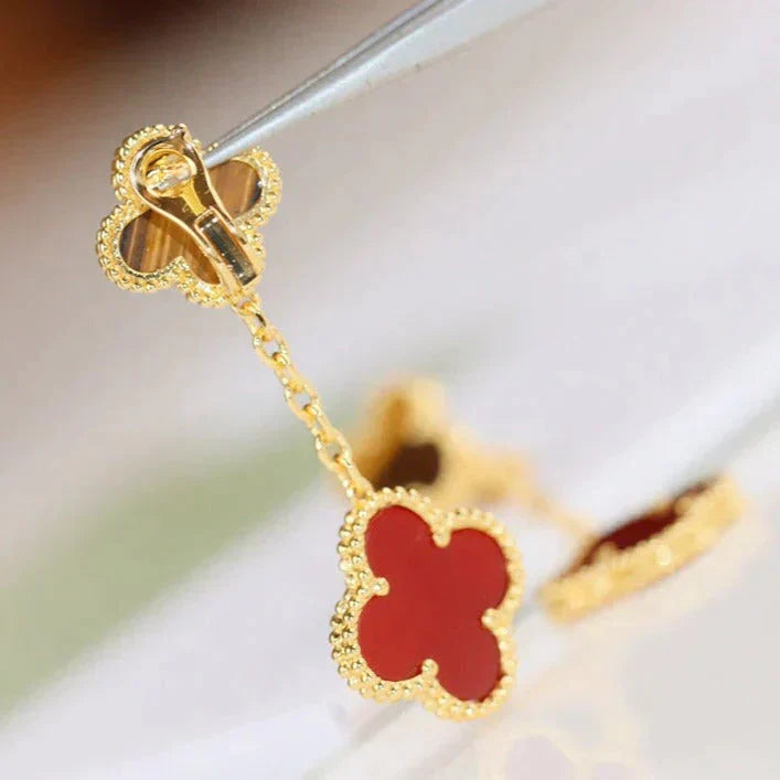 [ECHO ]CLOVER  2 MOTIF  TIGER EYE CARNELIAN EARRINGS