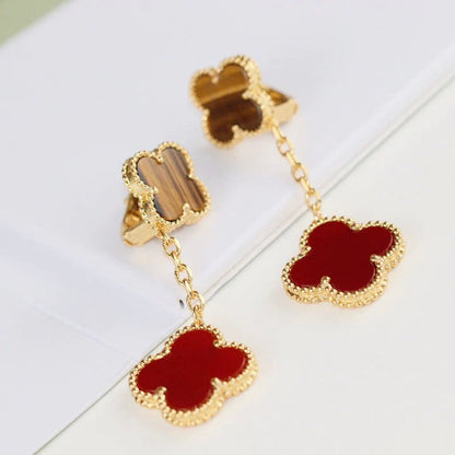 [ECHO ]CLOVER  2 MOTIF  TIGER EYE CARNELIAN EARRINGS