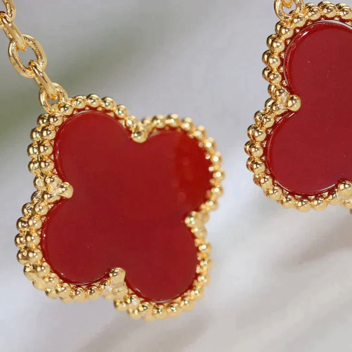 [ECHO ]CLOVER  2 MOTIF  TIGER EYE CARNELIAN EARRINGS