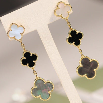 [ECHO ]CLOVER EARRINGS GOLD ONYX MOP 3 MOTIF