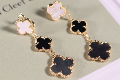 [ECHO ]CLOVER EARRINGS GOLD ONYX MOP 3 MOTIF