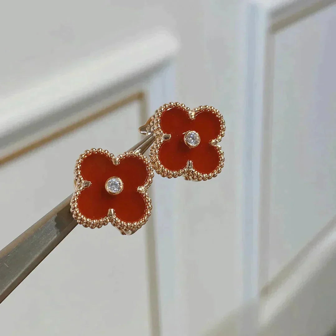 [ECHO ]CLOVER MEDIUM 1 MOTIFS CARNELIAN  DIAMOND earrings