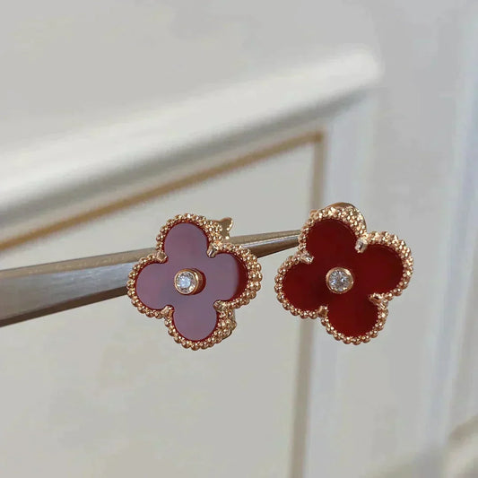 [ECHO ]CLOVER MEDIUM 1 MOTIFS CARNELIAN  DIAMOND earrings