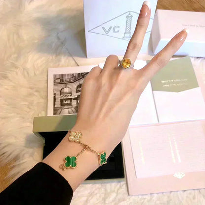 [ECHO ]CLOVER  5 MOTIF MALACHITE DIAMOND BRACELET