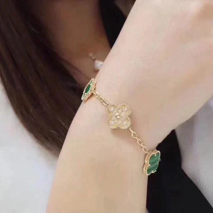 [ECHO ]CLOVER  5 MOTIF MALACHITE DIAMOND BRACELET