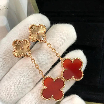[ECHO ]CLOVER 2 MOTIF  LASER CARNELIAN EARRINGS