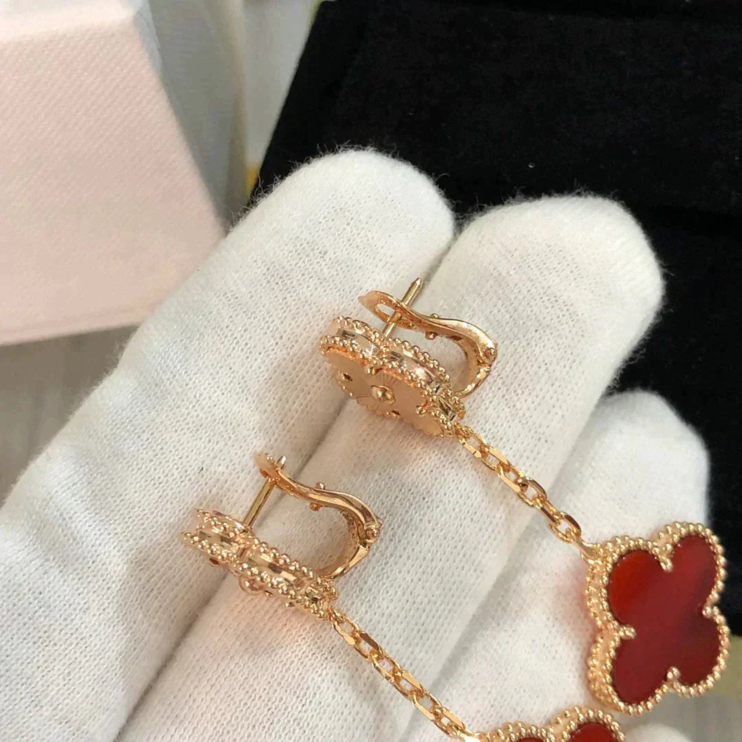 [ECHO ]CLOVER 2 MOTIF  LASER CARNELIAN EARRINGS