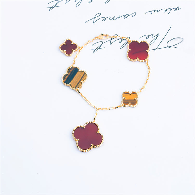[ECHO ]CLOVER BRACELET 5 MOTIFS CARNELIAN TIGER EYE