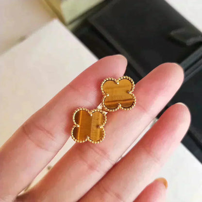 [ECHO ]CLOVER MEDIUM 1 MOTIFS TIGER EYE EARRINGS