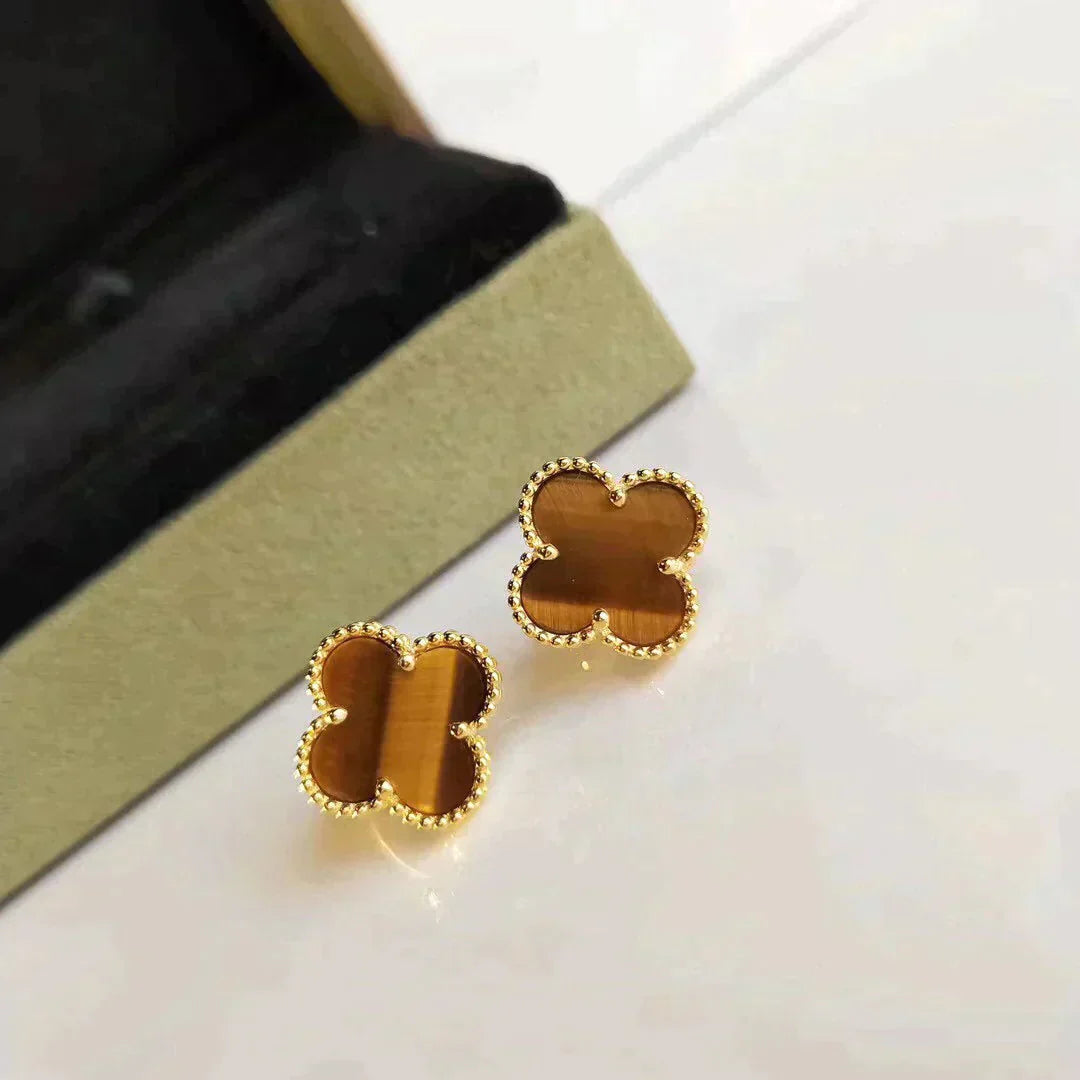 [ECHO ]CLOVER MEDIUM 1 MOTIFS TIGER EYE EARRINGS