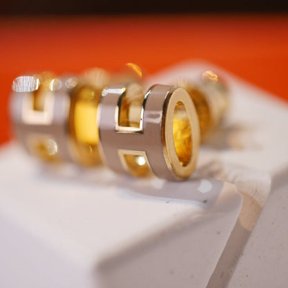 [ECHO ]MINI POP H GOLD EARRINGS GREY