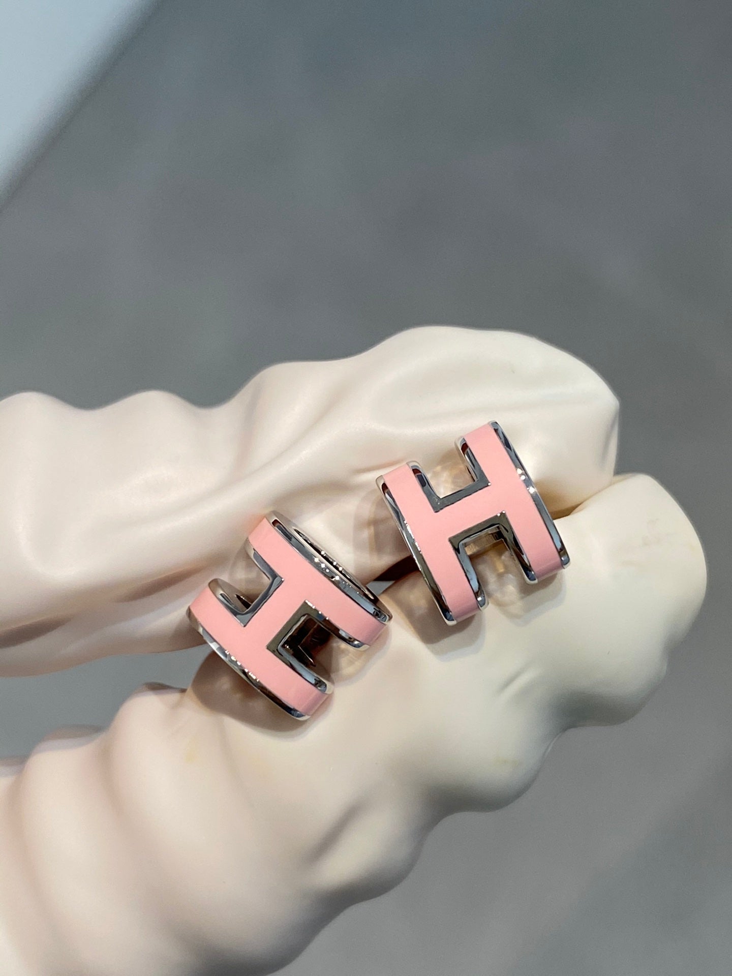 [ECHO ]MINI POP H SILVER EARRINGS PINK