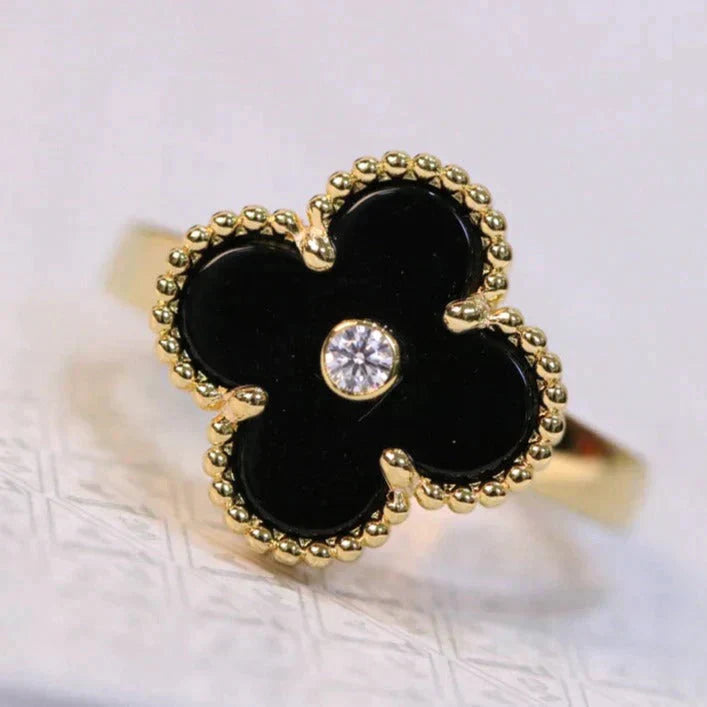 [ECHO ]CLOVER ONYX RING GOLD DIAMOND
