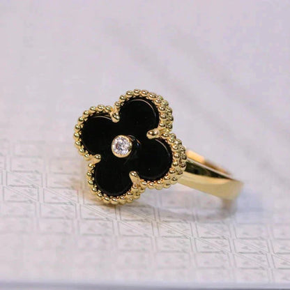 [ECHO ]CLOVER ONYX RING GOLD DIAMOND