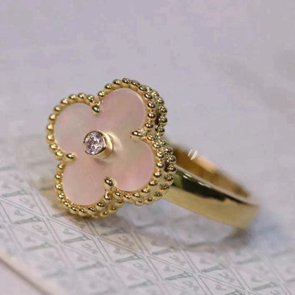 [ECHO ]CLOVER PINK MOP RING GOLD DIAMOND