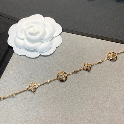 [ECHO ]STAR AND SUN 4 MOTIFS GOLD DIAMONDS BRACELET