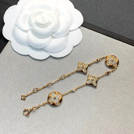 [ECHO ]STAR AND SUN 4 MOTIFS GOLD DIAMONDS BRACELET