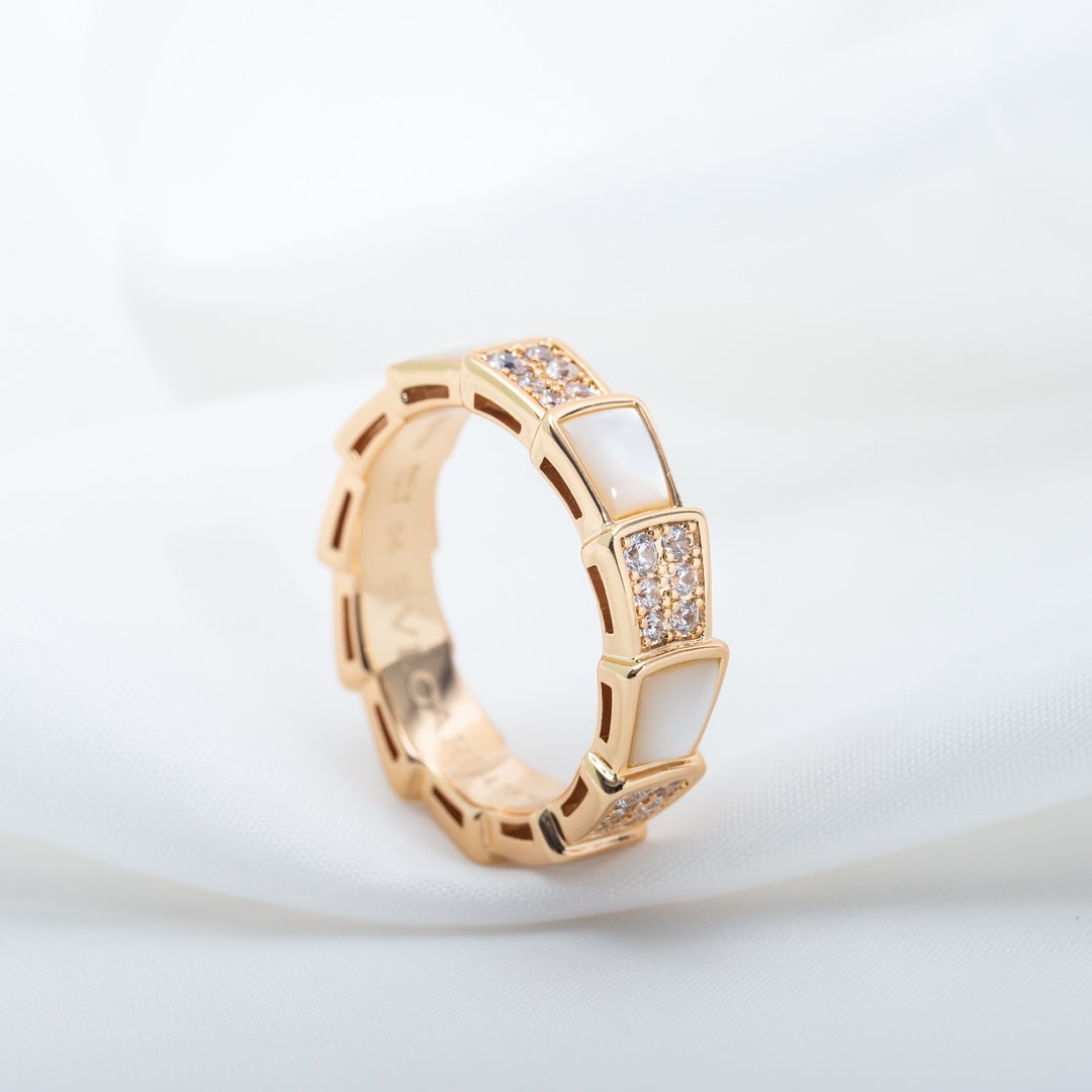 [ECHO ]SERPENTI RING PINK GOLD MOP DIAMOND PAVED 4MM