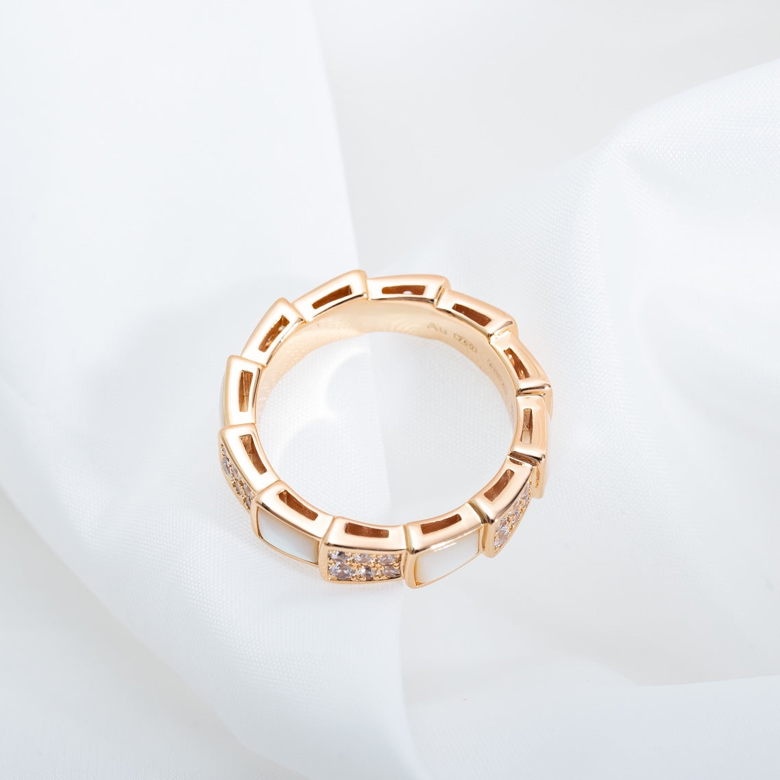 [ECHO ]SERPENTI RING PINK GOLD MOP DIAMOND PAVED 4MM