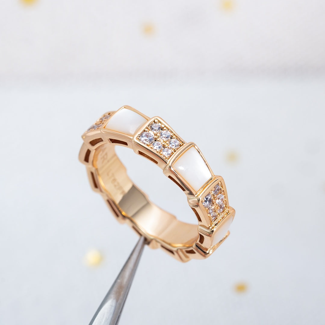 [ECHO ]SERPENTI RING PINK GOLD MOP DIAMOND PAVED 4MM