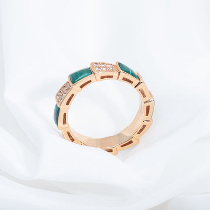 [ECHO ]SERPENTI RING PINK GOLD MALACHITE DIAMOND PAVED 4MM