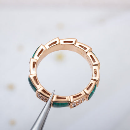 [ECHO ]SERPENTI RING PINK GOLD MALACHITE DIAMOND PAVED 4MM