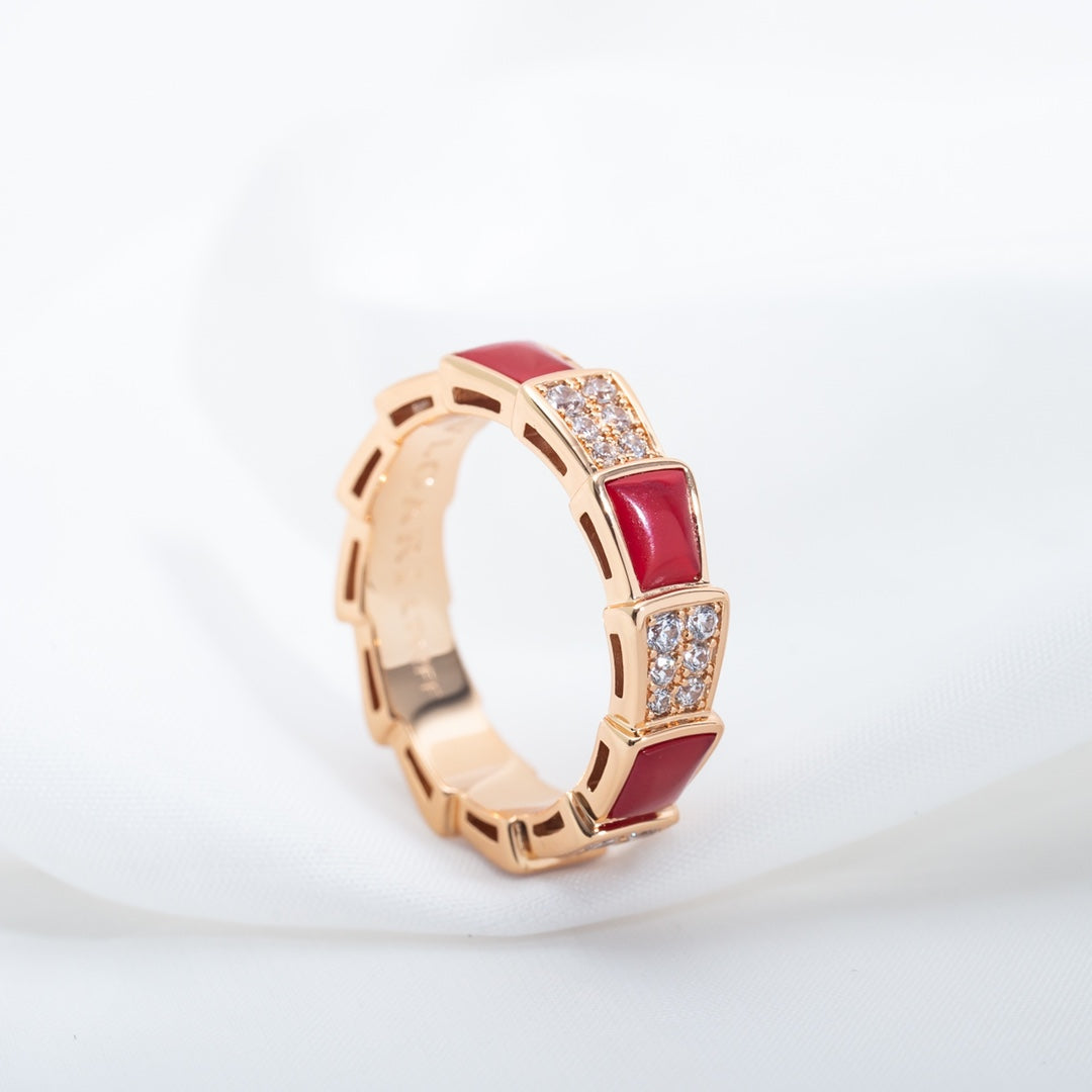 [ECHO ]SERPENTI RING PINK GOLD CARNELIAN DIAMOND PAVED 4MM