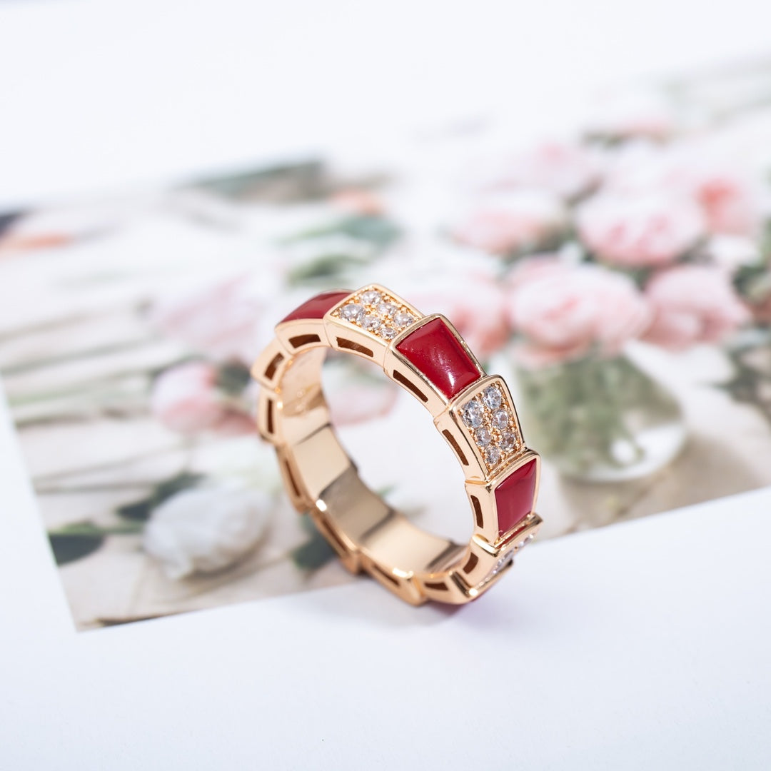 [ECHO ]SERPENTI RING PINK GOLD CARNELIAN DIAMOND PAVED 4MM