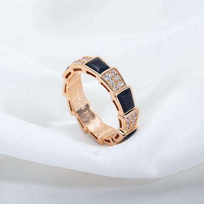 [ECHO ]SERPENTI RING PINK GOLD BLACK MOP DIAMOND PAVED 4MM