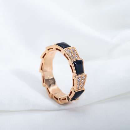 [ECHO ]SERPENTI RING PINK GOLD BLACK MOP DIAMOND PAVED 4MM