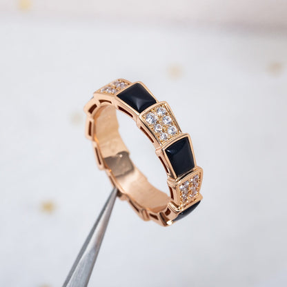 [ECHO ]SERPENTI RING PINK GOLD BLACK MOP DIAMOND PAVED 4MM