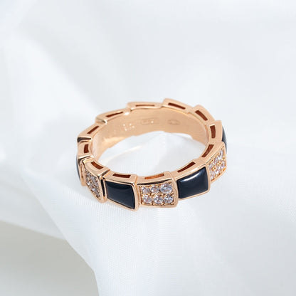 [ECHO ]SERPENTI RING PINK GOLD BLACK MOP DIAMOND PAVED 4MM