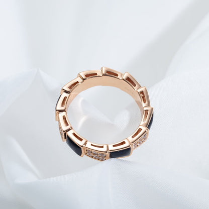 [ECHO ]SERPENTI RING PINK GOLD BLACK MOP DIAMOND PAVED 4MM