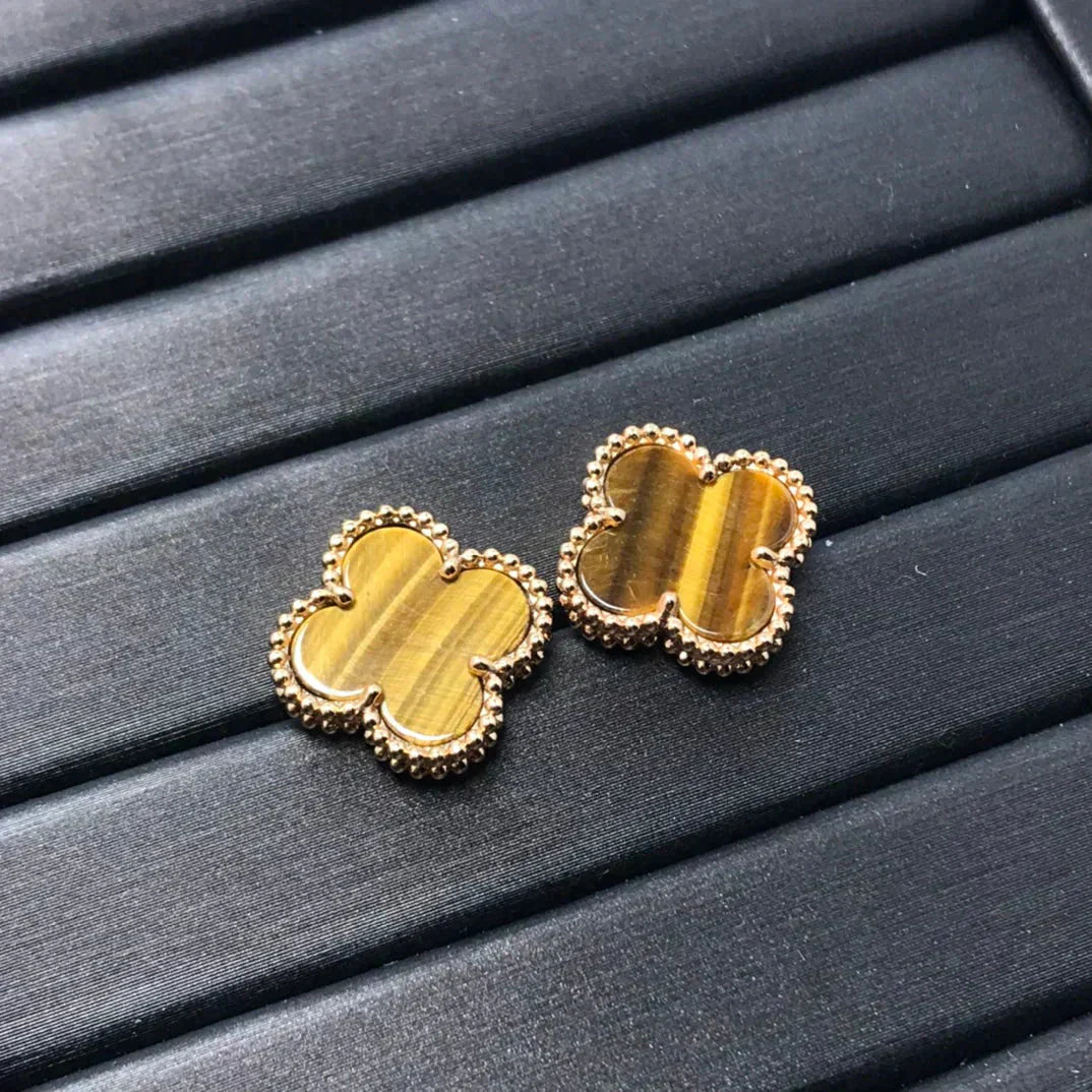 [ECHO ]CLOVER MEDIUM 1 MOTIFS TIGER EYE EARRINGS